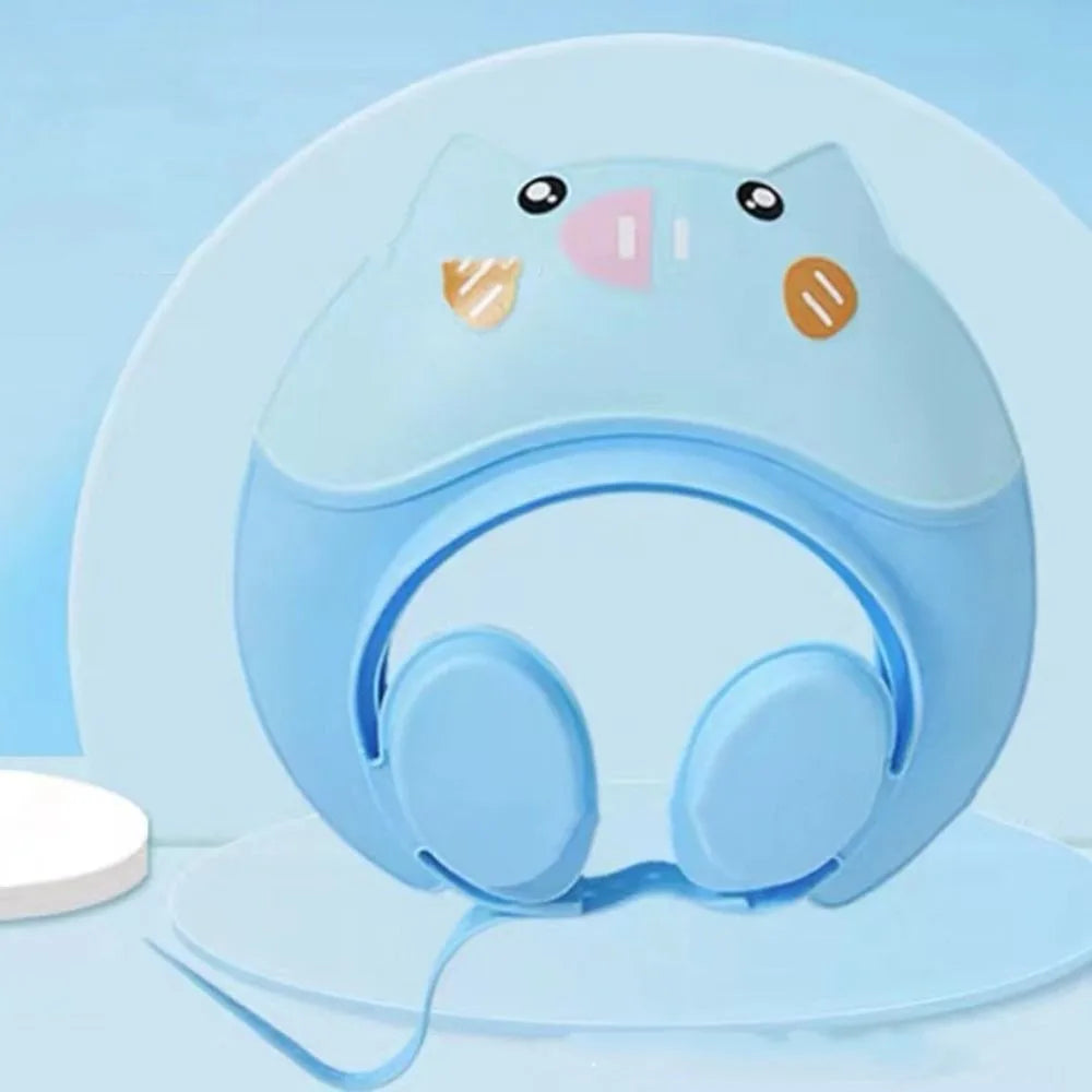 Cute Animal Shape Baby Shower Cap Adjustable Eye Ear Protection Baby Shampoo Cap Soft Waterproof Children's Bath Cap