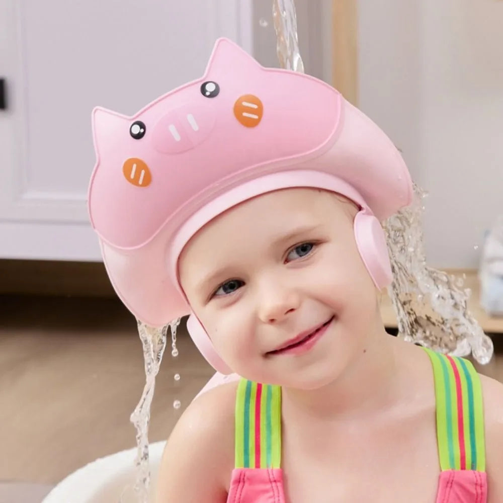 Cute Animal Shape Baby Shower Cap Adjustable Eye Ear Protection Baby Shampoo Cap Soft Waterproof Children's Bath Cap