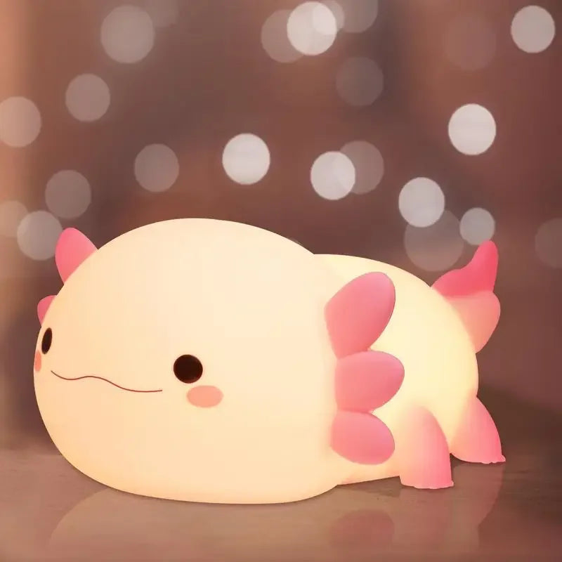 Cute Axolotl Silicone Night Light Touch Control USB Rechargeable Nursery Sleeping Table Lamp For Baby And Children