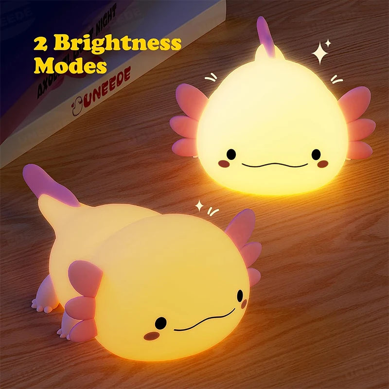 Cute Axolotl Silicone Night Light Touch Control USB Rechargeable Nursery Sleeping Table Lamp For Baby And Children