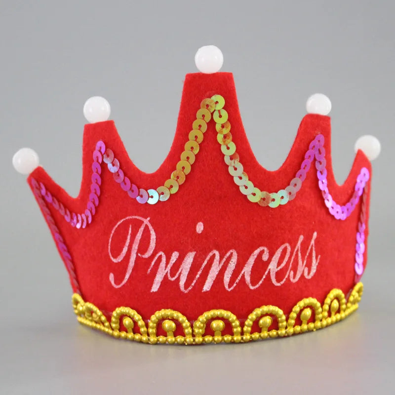 LED Happy Birthday Party Crown Hats Glow Headband King Princess Prince Baby Shower Boy Girl Kids Xmas Decorations Supplies Hats