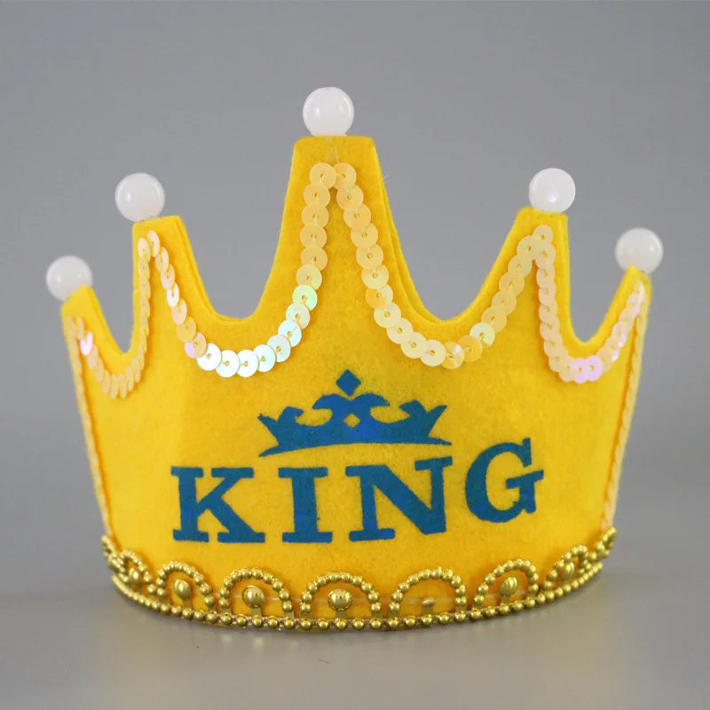 LED Happy Birthday Party Crown Hats Glow Headband King Princess Prince Baby Shower Boy Girl Kids Xmas Decorations Supplies Hats