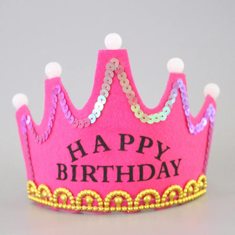 LED Happy Birthday Party Crown Hats Glow Headband King Princess Prince Baby Shower Boy Girl Kids Xmas Decorations Supplies Hats