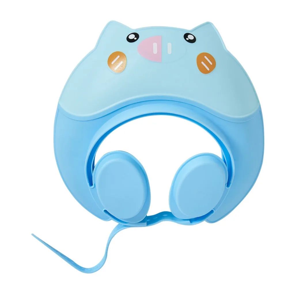 Cute Animal Shape Baby Shower Cap Adjustable Eye Ear Protection Baby Shampoo Cap Soft Waterproof Children's Bath Cap