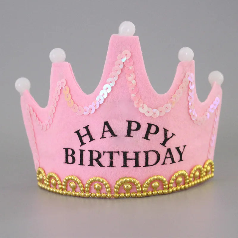 LED Happy Birthday Party Crown Hats Glow Headband King Princess Prince Baby Shower Boy Girl Kids Xmas Decorations Supplies Hats