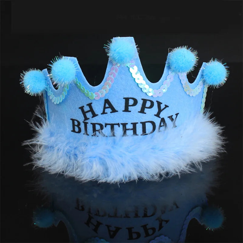 LED Happy Birthday Party Crown Hats Glow Headband King Princess Prince Baby Shower Boy Girl Kids Xmas Decorations Supplies Hats