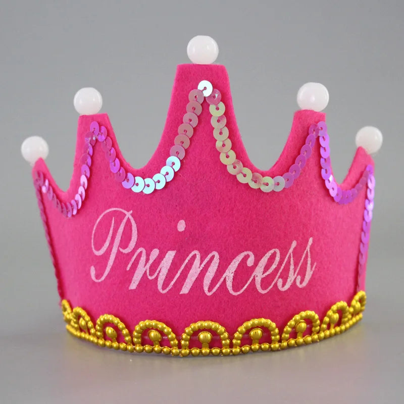 LED Happy Birthday Party Crown Hats Glow Headband King Princess Prince Baby Shower Boy Girl Kids Xmas Decorations Supplies Hats