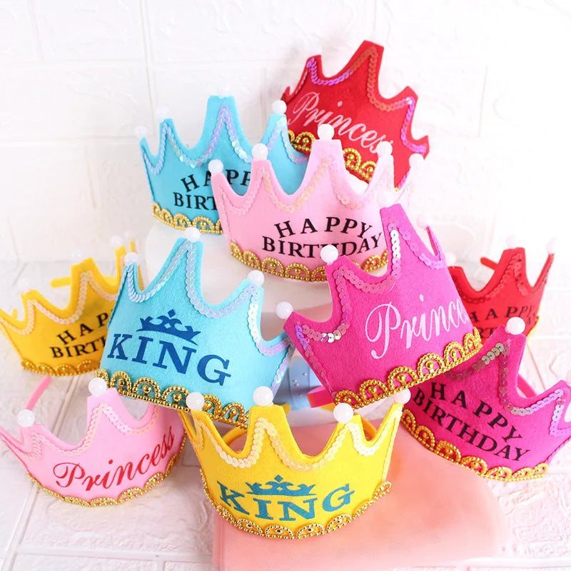 LED Happy Birthday Party Crown Hats Glow Headband King Princess Prince Baby Shower Boy Girl Kids Xmas Decorations Supplies Hats