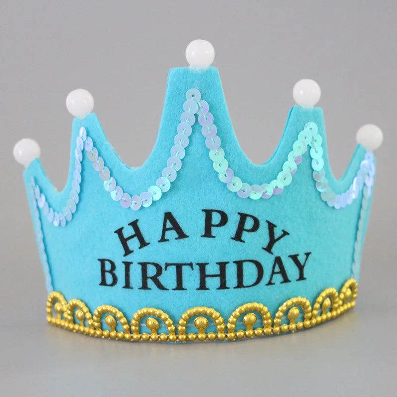 LED Happy Birthday Party Crown Hats Glow Headband King Princess Prince Baby Shower Boy Girl Kids Xmas Decorations Supplies Hats