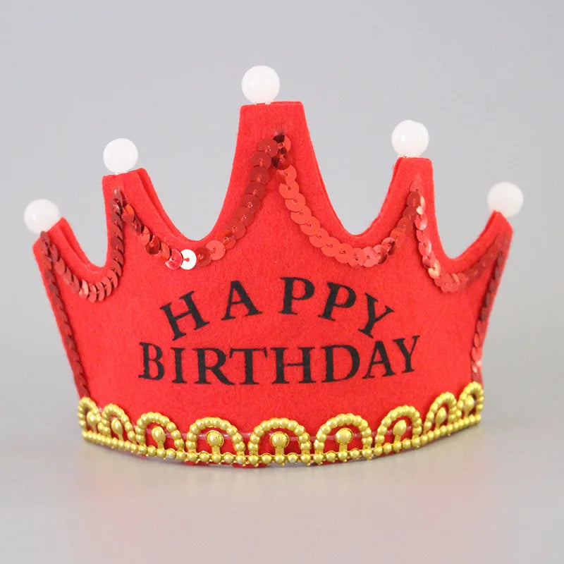 LED Happy Birthday Party Crown Hats Glow Headband King Princess Prince Baby Shower Boy Girl Kids Xmas Decorations Supplies Hats